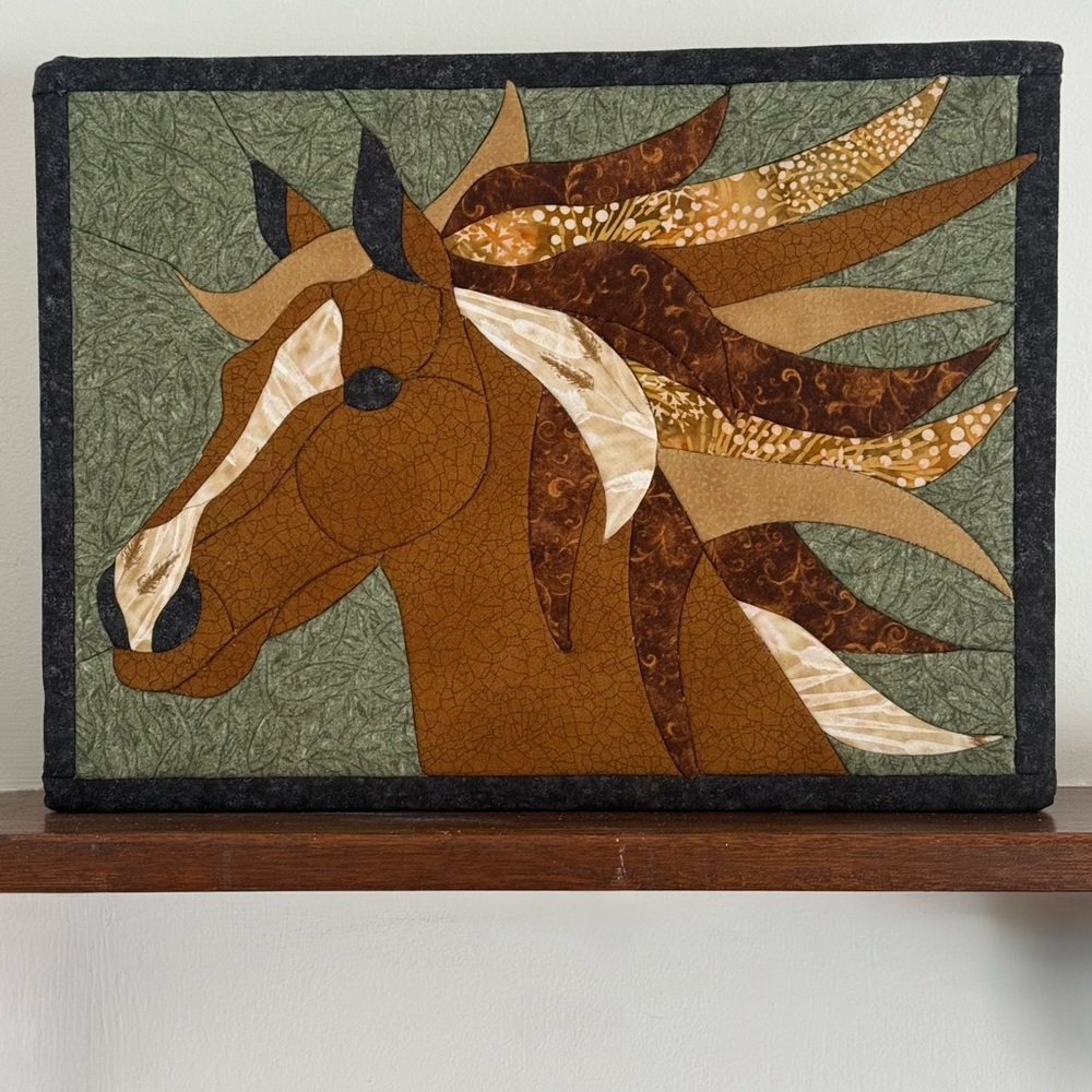 Vintage horse tapestry mixed materials fabric